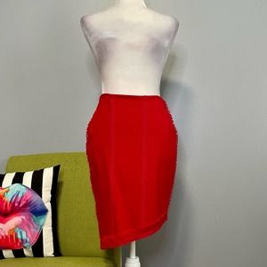 Free People Red Asymmetrical Hem Straight Pencil Skirt